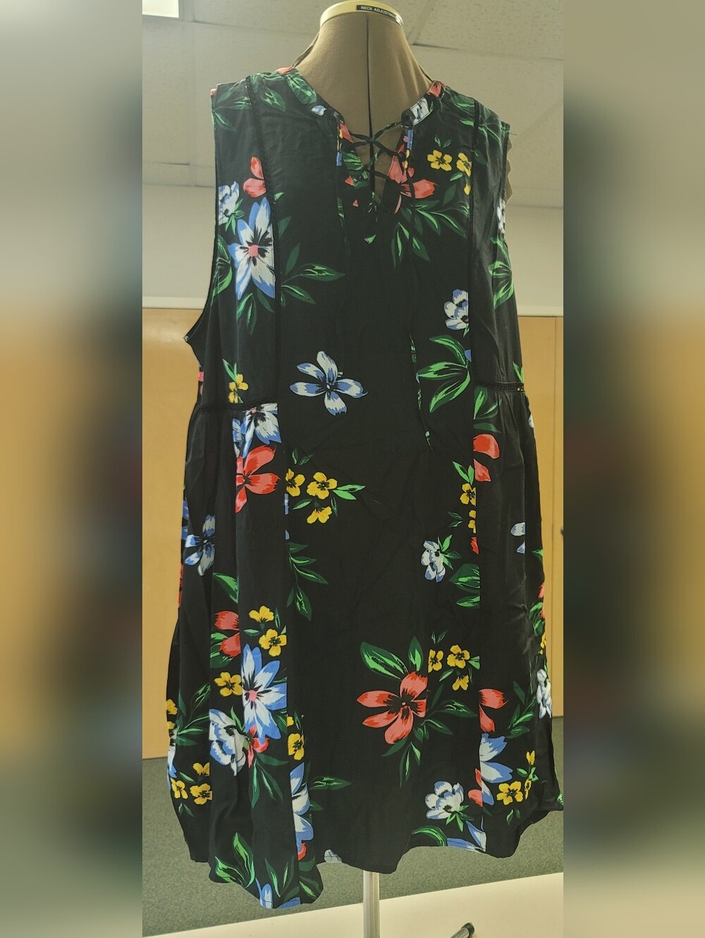Sleeveless Black Floral A-Line Dress-Old Navy